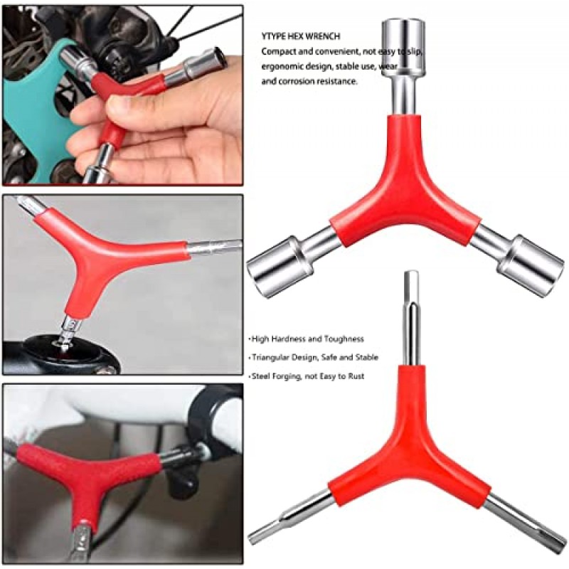 자전거 스포크 장력 측정기 렌치 도구, 궁극적인 자전거 바퀴 수리 도구 조정 표시기 장력계 조정 정확한 키트(스포크 키 포함), 타이어 레버, Y형 육각 렌치, Y형 소켓 렌치