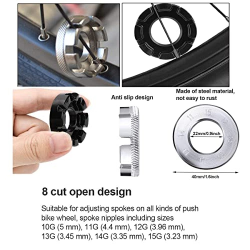 자전거 스포크 장력 측정기 렌치 도구, 궁극적인 자전거 바퀴 수리 도구 조정 표시기 장력계 조정 정확한 키트(스포크 키 포함), 타이어 레버, Y형 육각 렌치, Y형 소켓 렌치