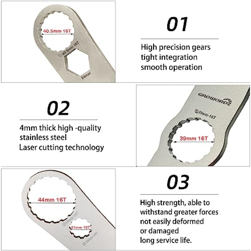 Groord 다기능 바텀 브래킷 렌치, 39 40.5 44mm 외경, 16 노치의 BB 렌치에 적합