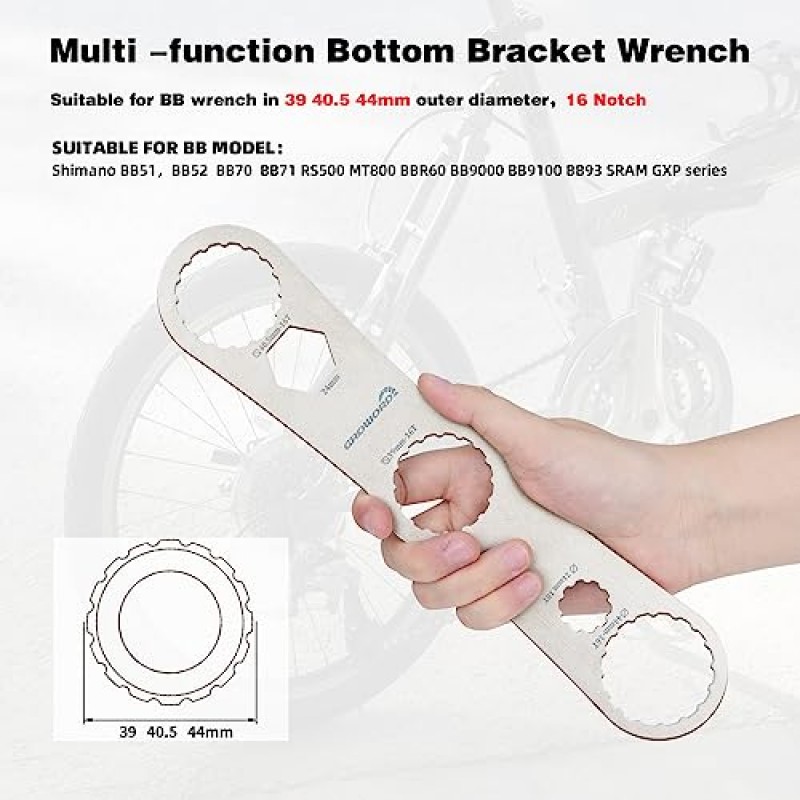 Groord 다기능 바텀 브래킷 렌치, 39 40.5 44mm 외경, 16 노치의 BB 렌치에 적합