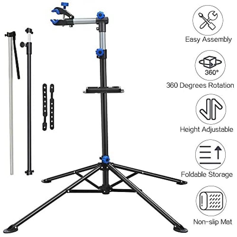 Yaheetech Pro Mechanic 자전거 수리 작업장 스탠드 접이식 유지 관리 랙(도구 트레이 포함) 높이 조절 가능 도로 및 산악 자전거용 확장 가능한 자전거 수리 랙