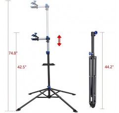 Yaheetech Pro Mechanic 자전거 수리 작업장 스탠드 접이식 유지 관리 랙(도구 트레이 포함) 높이 조절 가능 도로 및 산악 자전거용 확장 가능한 자전거 수리 랙