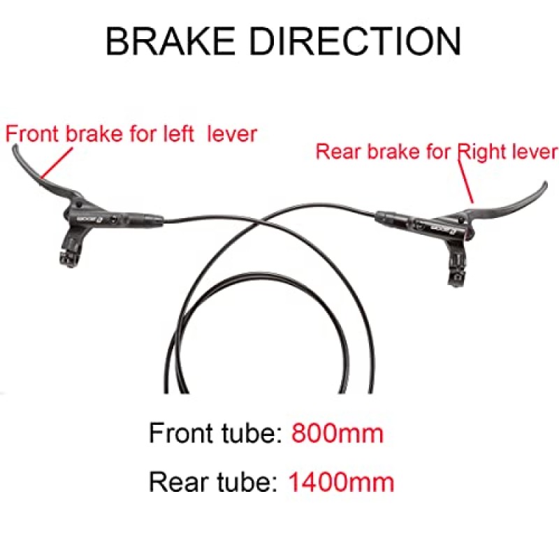 BUCKLOS Zoom MTB 4 피스톤 유압 디스크 브레이크 세트, 왼쪽 앞 800mm 오른쪽 뒤 1400mm 산악 자전거 유압 브레이크 캘리퍼 is/PM 어댑터가 포함된 알루미늄 합금 레버(Pre-Bled)
