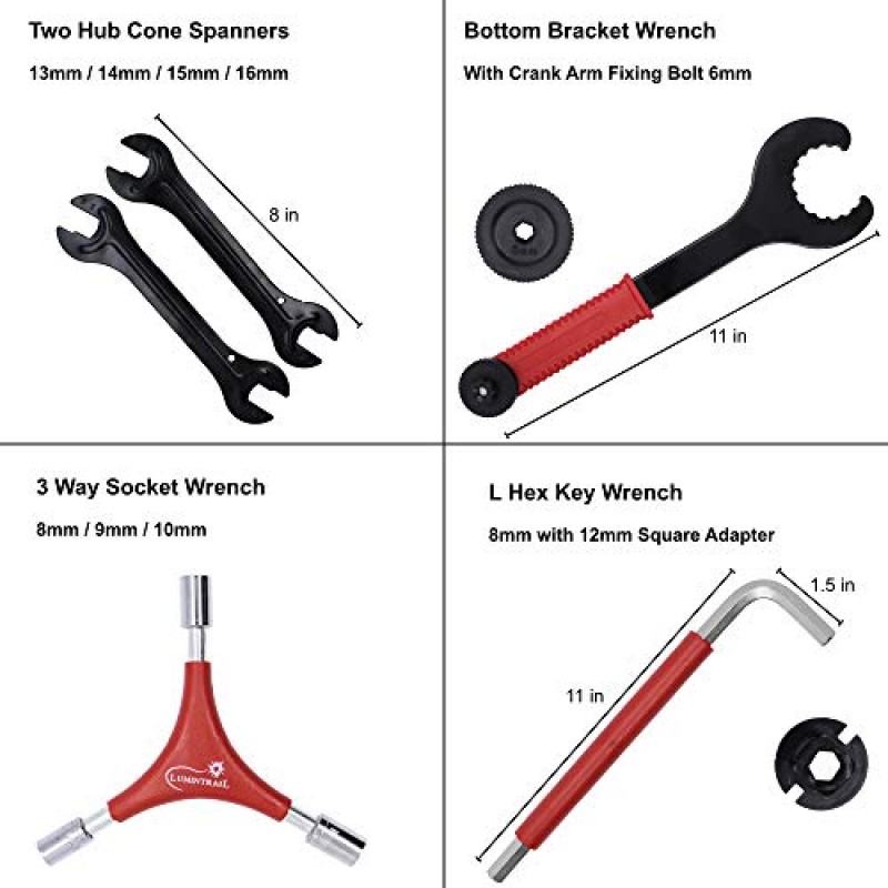 Lumintrail 38피스 산, 먼지 및 도로 자전거 수리 도구 키트 - 보관 케이스가 포함된 자전거 유지 관리 도구 키트 세트