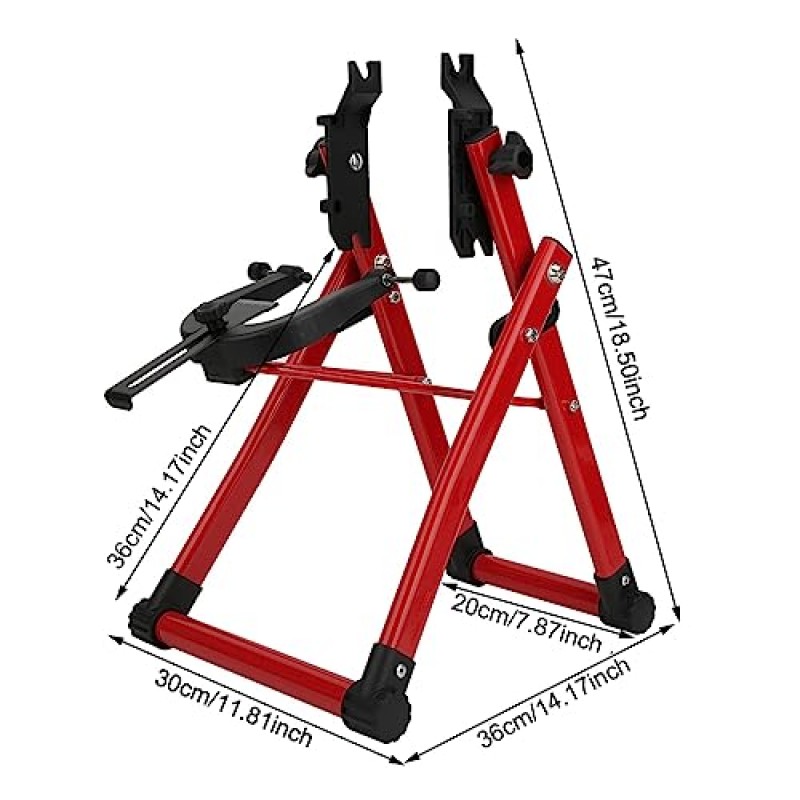 Bonwuno 자전거 수리 도구, 알루미늄 합금 빨간색 간단하고 편리한 자전거 바퀴 Truing 스탠드 홈 자전거 수리 유지 보수 지원 도구 액세서리