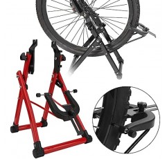 Bonwuno 자전거 수리 도구, 알루미늄 합금 빨간색 간단하고 편리한 자전거 바퀴 Truing 스탠드 홈 자전거 수리 유지 보수 지원 도구 액세서리