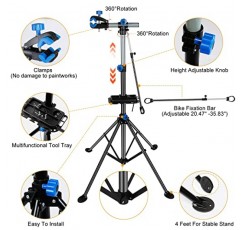 자전거 수리 스탠드, 자전거 유지 보수 랙 유지 보수용 자전거 스탠드 높이 조절 가능 43-78in, 자석 도구 트레이가 있는 자전거 수리 정비공 스탠드 망원경 암 밸런스 바