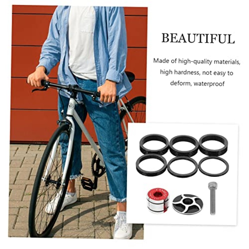 Kisangel 5 세트 프론트 포크 수직 튜브 교수형 코어 자전거 도구 프론트 포크 와셔 자전거 부품 와셔 스페이서 오프로드 액세서리 헤드셋 스페이서 트레일 자전거 재사용 가능한 설정 도구 휴대용 키트