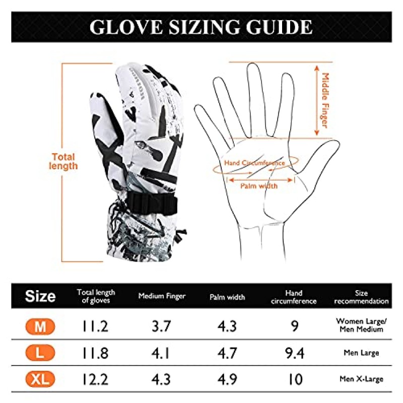 HOIHOO 스키 장갑, 방수 눈 장갑 -30°F 추운 날씨를 위한 겨울 장갑 터치스크린 스노우보드 장갑 남성 여성을 위한 따뜻한