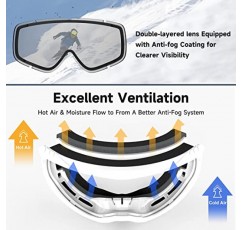 findway 스키 고글 OTG - 안경 위 스노우 보드 고글 남성 여성 성인용 안개 방지 100% 자외선 차단 와이드 뷰