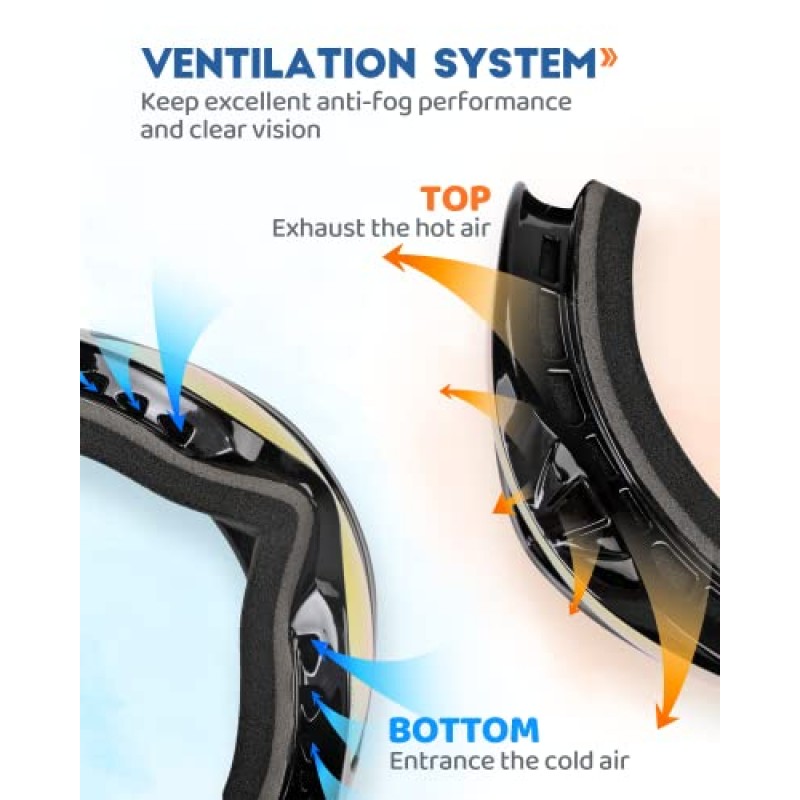 VELAZZIO 어린이 스키 고글, 스노우보드 고글 OTG 스노우 고글 김서림 방지 이중 레이어 렌즈, 100% 자외선 차단