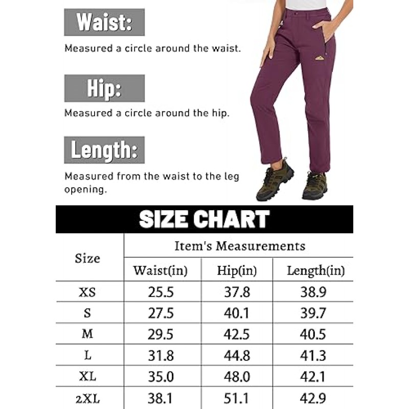 TACVASEN 여성용 하이킹 스노우 팬츠 통기성 스키 바지 양털 안감 바지 방수 속건성 소프트 쉘