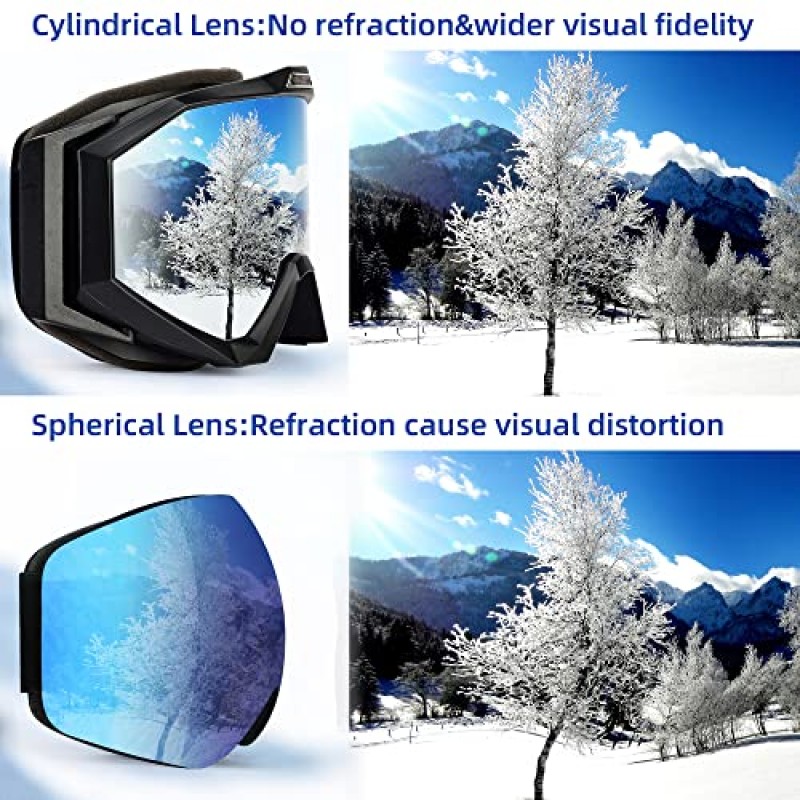 EYEGUARD 스키 고글 남성 여성 청소년, 실린더 렌즈 김서림 방지 OTG 스노우보드 스노우 고글