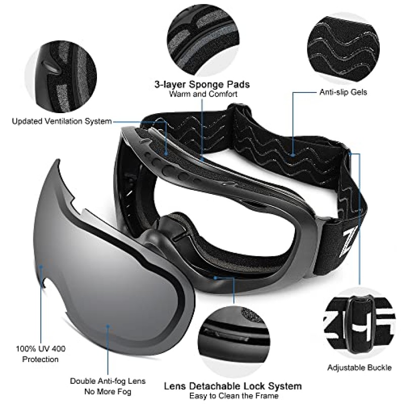 ZHA ZHA X1 OTG 스키 고글, 안개 방지 UV400 교환 가능 REVO 렌즈 남성 여성용 스노우 보드 스노우 고글