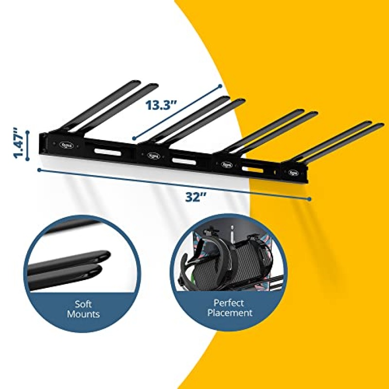 Koova 스노우보드 벽걸이형 랙 홀더 | 차고 스노우보드 보관 정리함 | 고무 팔이 있는 견고한 분말 코팅 강철 프레임