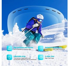스키 고글 대형 구형-안개 방지, 프레임리스, 교환 가능 렌즈 남성 여성을위한 100% UV400 보호 눈 고글