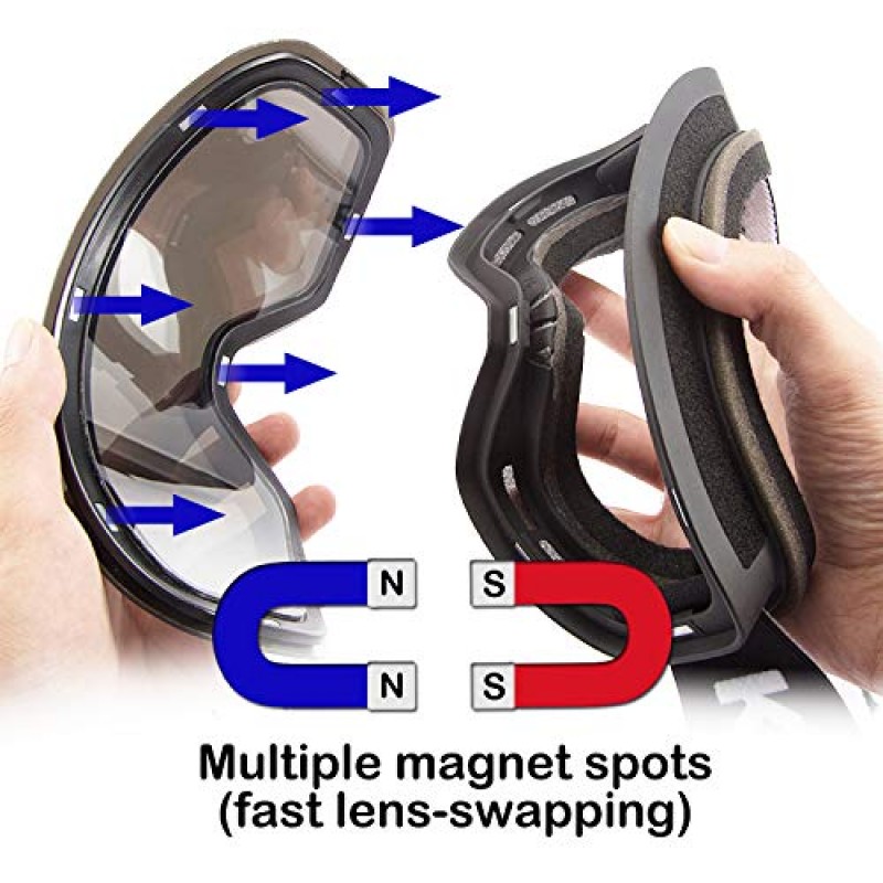 Karsaer 스키 고글 스노우 보드 스노우 고글 OTG 자석 듀얼 레이어 렌즈 안개 방지 UV 보호 여성 남성