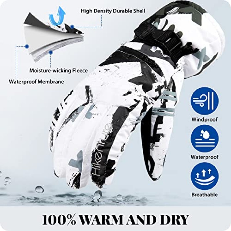 남성 여성용 Hikenture 스키&스노우 장갑, 3M Thinsulate 스노우보드 장갑, 추운 날씨 방수 장갑