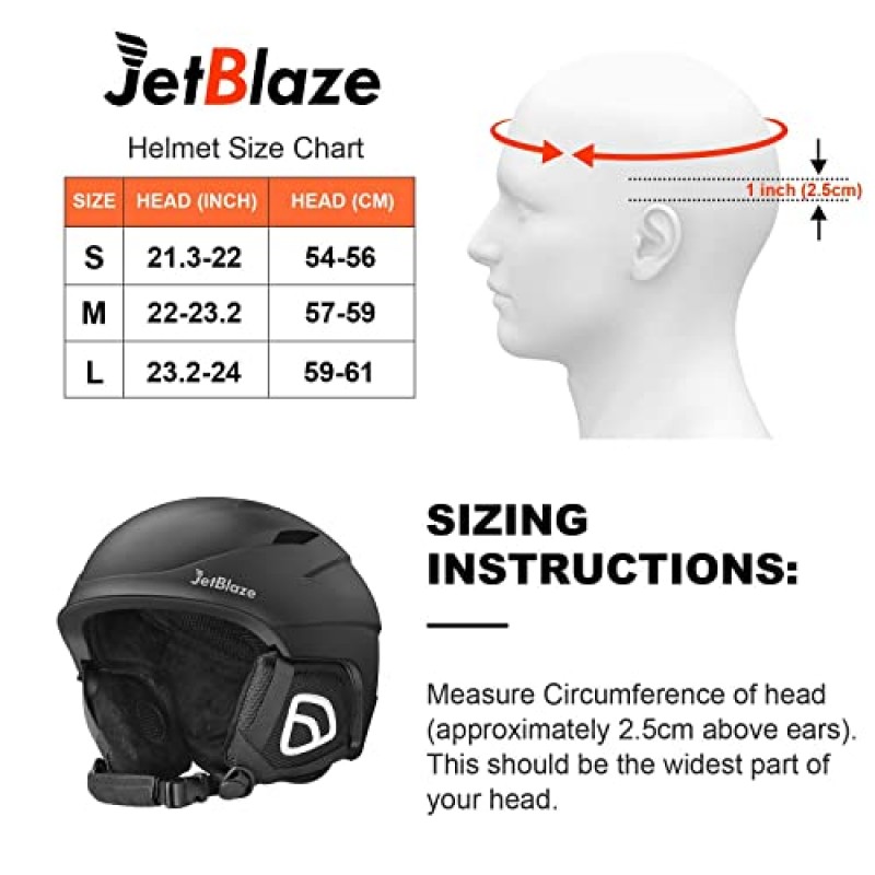 JetBlaze 스키 헬멧, 스노우 스포츠 헬멧, 남성 여성 청소년을 위한 스노보드 헬멧