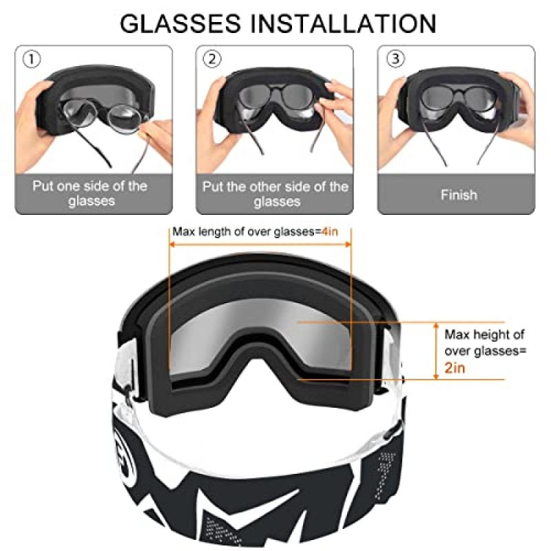 findway 어린이 스키 고글 소년 소녀 청소년-OTG 안경 위에 김서림 방지 어린이 눈/스노보드 고글