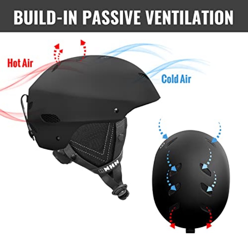NHH 스키 헬멧 스노우보드 헬멧 - 스노우 스포츠 헬멧 고글 남성 여성 및 청소년을 위한 호환 가능한 탈착식 라이너 및 이어패드