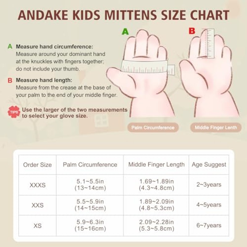 Andake 어린이 스키 장갑 장갑 방수 및 통기성 겨울 따뜻한 눈 장갑 2-7세 유아용 소녀 및 소년