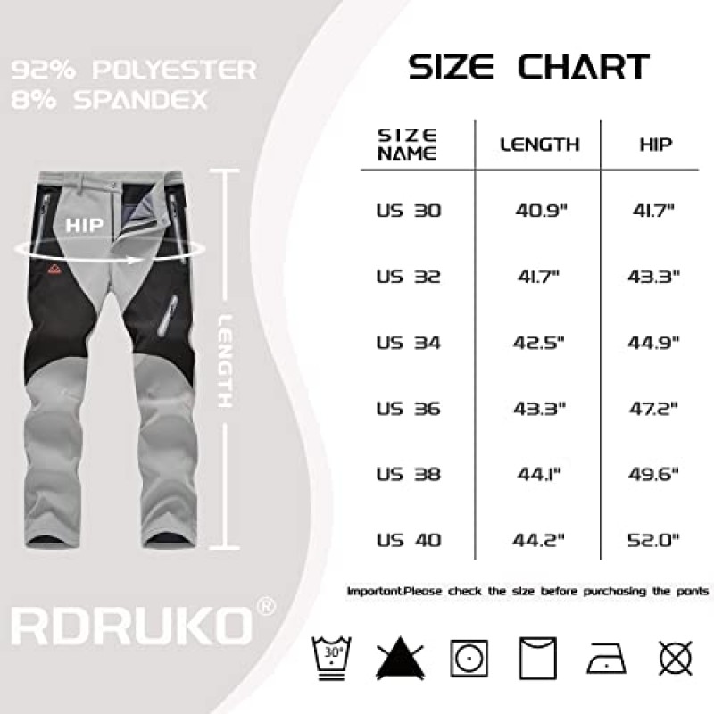 Rdruko 남성용 겨울 하이킹 바지 방수 양털 안감 스키 스노우 소프트쉘 작업 바지 4 포켓
