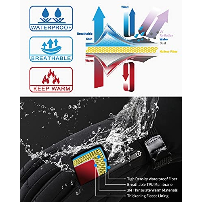 Frlozs 스키 및 스노우 장갑 방수 절연 -30°F 3M 터치스크린 열 장갑 오토바이 따뜻한 겨울 장갑 남성용 및 여성용 스노모빌 장갑 스노우보드
