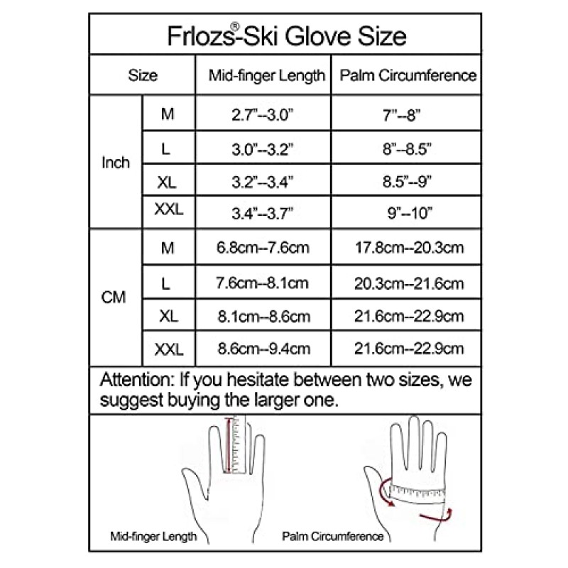 Frlozs 스키 및 스노우 장갑 방수 절연 -30°F 3M 터치스크린 열 장갑 오토바이 따뜻한 겨울 장갑 남성용 및 여성용 스노모빌 장갑 스노우보드