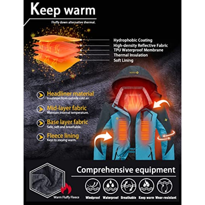GEMYSE 여성용 산악 방수 스키 스노우 재킷 겨울 방풍 레인 재킷