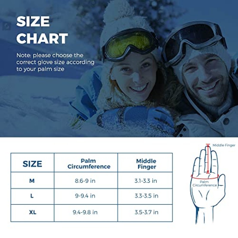 OMID 겨울 장갑 남성용, 남성용 스노우 장갑 3M Thinsulate 스노모빌 장갑, 스키용 방풍 스노우보드 장갑