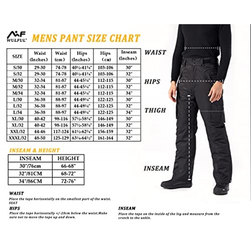 WULFUL 남성용 방수 절연 스키 스노우 팬츠 겨울 스노우보드 바지(멀티 포켓 포함)