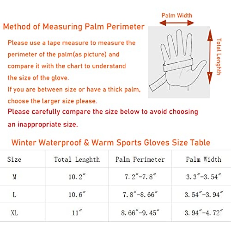 LJCUTE 겨울 핑거리스 스노우 스키 장갑 남성용 여성용, 발수 및 방풍 추운 날씨 터치스크린 낚시 장갑 오토바이 스키 스노우보드 사냥 사이클링 운전용