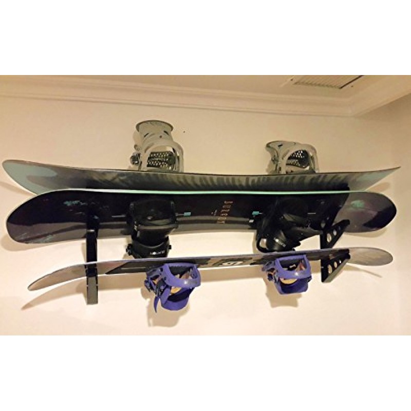 StoreYourBoard 스노우보드 다중 벽 랙, 가정용 보관 및 정리 수평 마운트, 보드 3개 고정