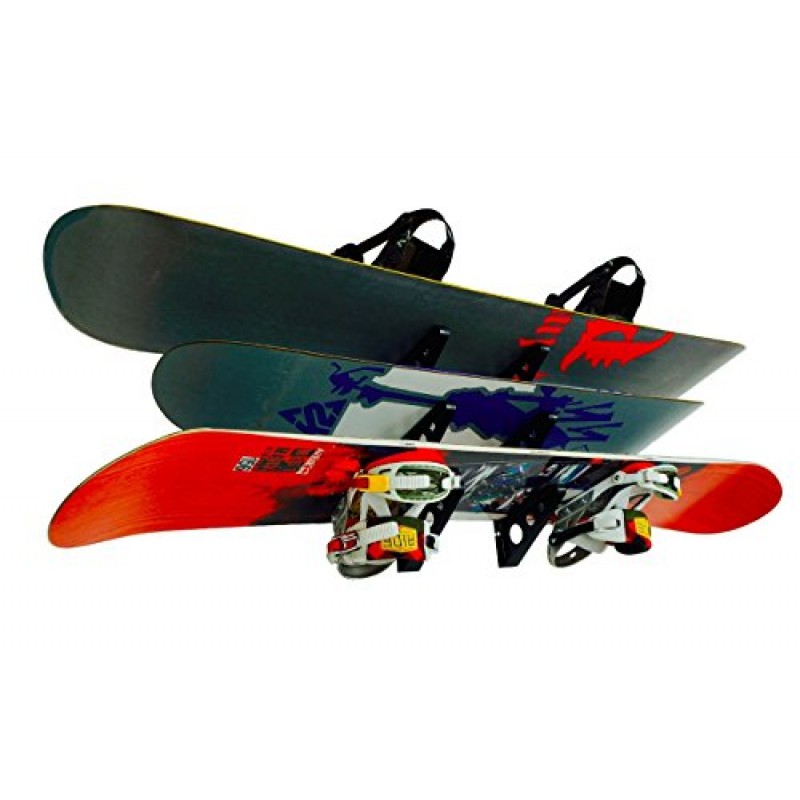 StoreYourBoard 스노우보드 다중 벽 랙, 가정용 보관 및 정리 수평 마운트, 보드 3개 고정