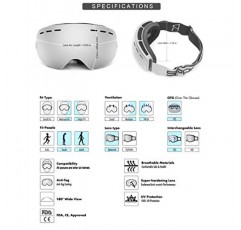 안경 위에 SPOSUNE 스키 고글 - 남성, 여성, 청소년용 스노우/스노보드 고글 - UV400 김서림 방지 스노모빌 고글