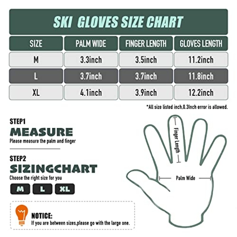 Jogoo 겨울 따뜻한 스키 장갑, 남성 여성용 3M Thinsulate 스노우 스노우 보드 장갑, 터치 스크린 추운 날씨 방수 및 방풍 포켓 포함
