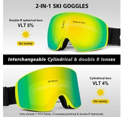 CRISLEX 스키 고글 OTG(교환 가능한 렌즈 2개, 원통형 및 구형 자기 스노우보드 고글 Revo 김서림 방지/UV)