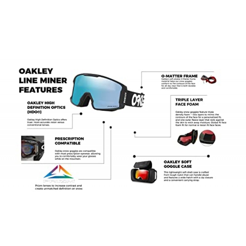 Oakley Line Miner OO7070, OO7093 여성용 남성용 스키 고글 + 디자이너 iWear 안경 키트 포함 번들