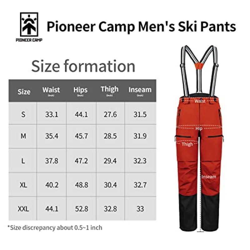 Pioneer Camp 남성용 스키 바지 절연 스노우보드 바지 분리형 턱받이가 있는 눈 방수 남성용 스노우팬츠