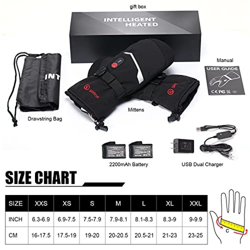 남성과 여성을 위한 가열 장갑 장갑, 터치스크린이 장착된 충전식 가열 장갑 7.4V 2200mAh 배터리 방수 스키 장갑 스키 스노우보드 캠핑 하이킹