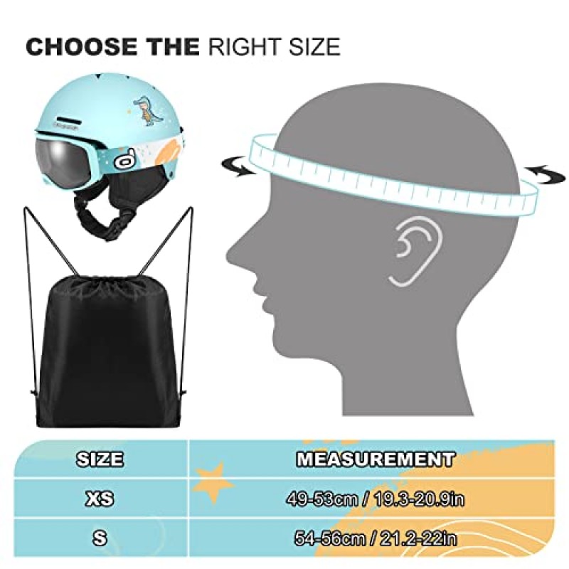 Odoland 어린이 스키 헬멧, 스키 고글이 있는 스노우 헬멧, 충격 방지, 방풍, 안전 스노우 스포츠 헬멧 및 남아 여아 및 청소년용 보호 고글