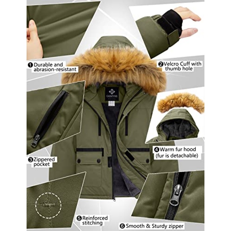 GEMYSE 소년 겨울 방수 스키 스노우 재킷 후드 양털 방풍 재킷