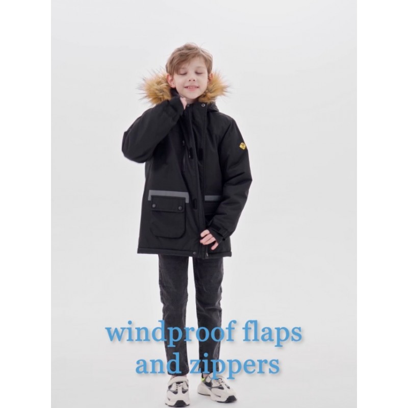 GEMYSE 소년 겨울 방수 스키 스노우 재킷 후드 양털 방풍 재킷