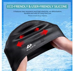 2 팩 3D 귀 보호 기능이 있는 남녀공용 수영 모자, 여성용 내구성이 뛰어난 유연한 실리콘 수영 모자 남성 어린이 성인, 귀마개 및 코 클립이 있는 짧은/긴 머리용 수영 모자 입욕