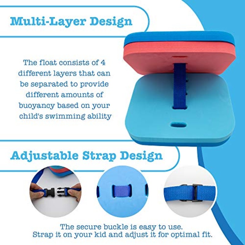 Sunlite 스포츠 백 플로트 수영 트레이너, 조절 가능한 벨트, 여러 레이어가 있는 플로티, 어린이용 유아 수영 안전