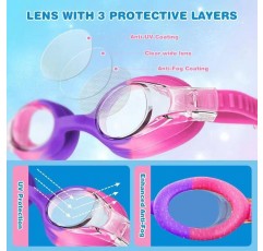 어린이 4-14세용 FOGULO 고글, 자외선 차단 기능이 있는 안개 방지 수영 고글 4팩, 어린이 수영 고글 누출 방지