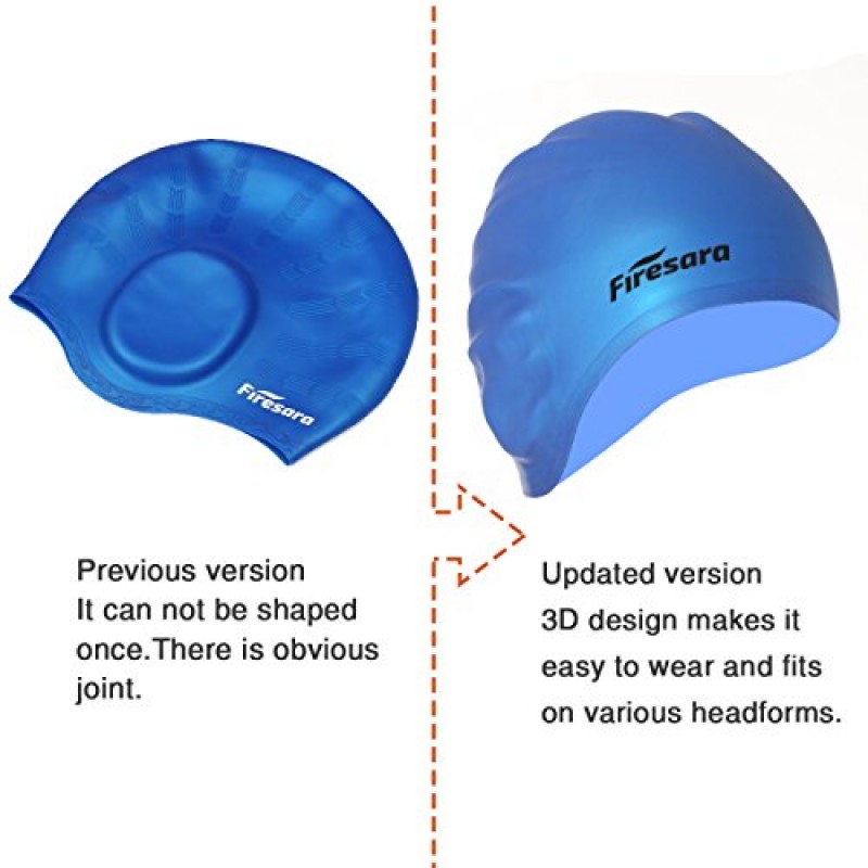 Firesara 수영 모자, 원래 업데이트된 수영 모자 3D 인체공학적 디자인 여성을 위한 편안한 내구성 귀 보호 어린이 남성 성인 소년 소녀 코 클립 및 귀마개가 있는 길거나 짧은 머리용