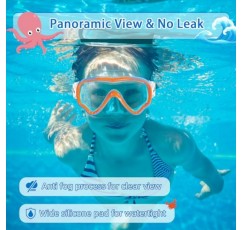 Freela 어린이 수영 고글 6-14세 청소년용 다이빙 마스크, 강화 유리 렌즈, 풀 비치용 코 커버가 있는 180° HD 뷰 고글