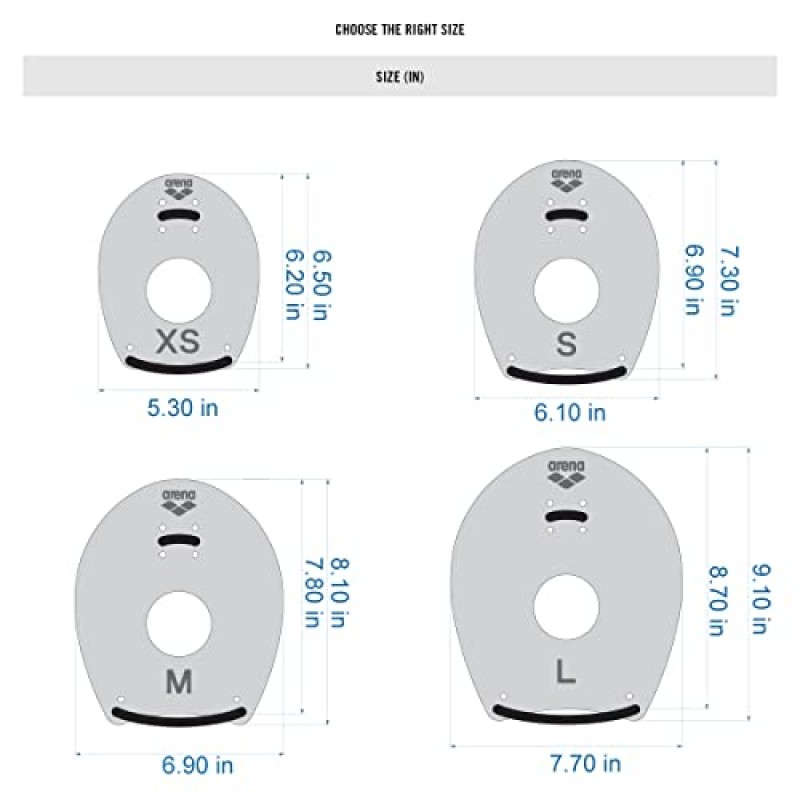 arena 남녀공용 엘리트 핸드 패들 2 랩 수영 및 기술 훈련용, 남성 및 여성용 수영 장비, 4가지 사이즈